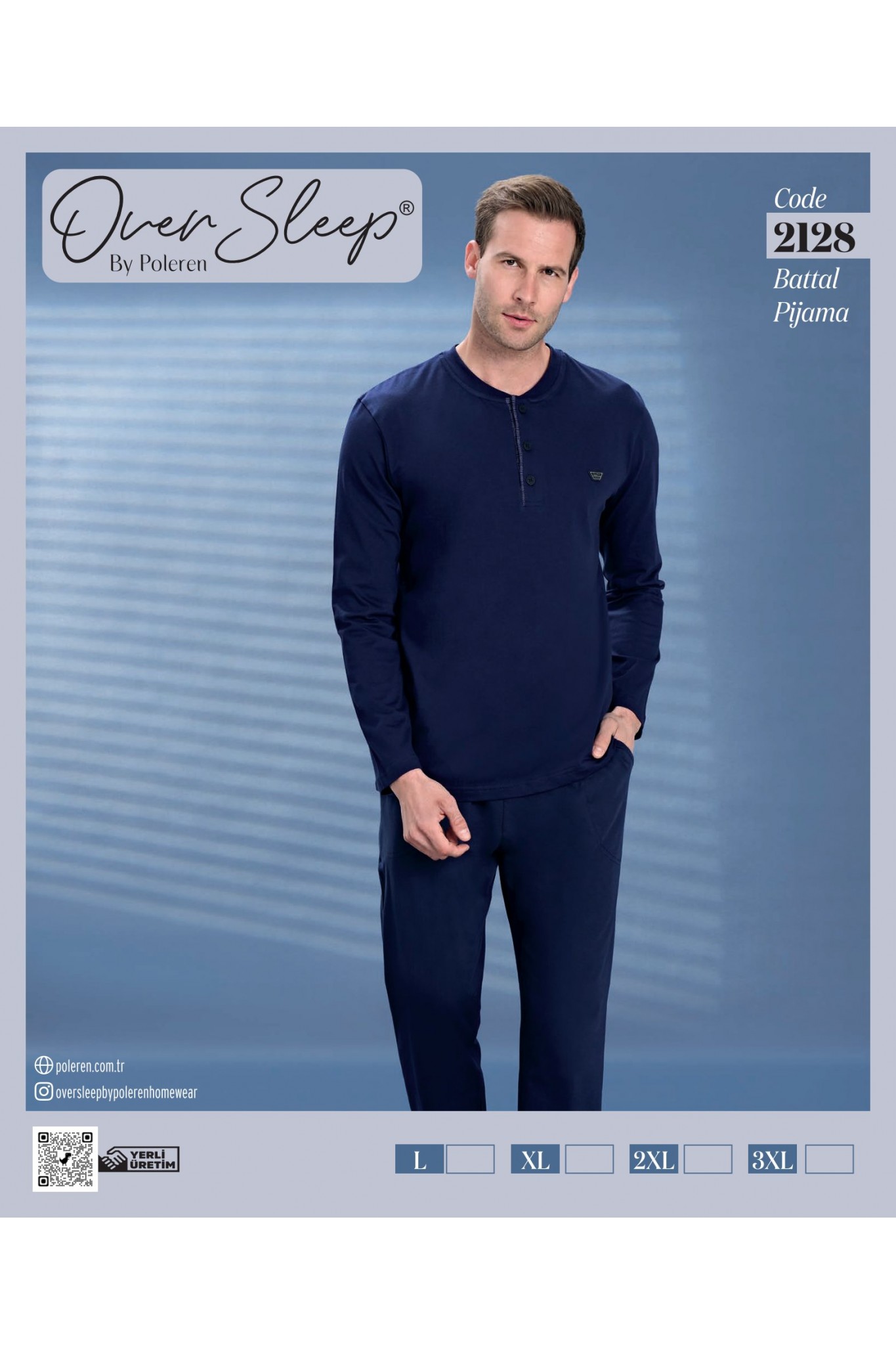 Over Sleep Erkek Poleren Battal Lacıvert Pijama Takım