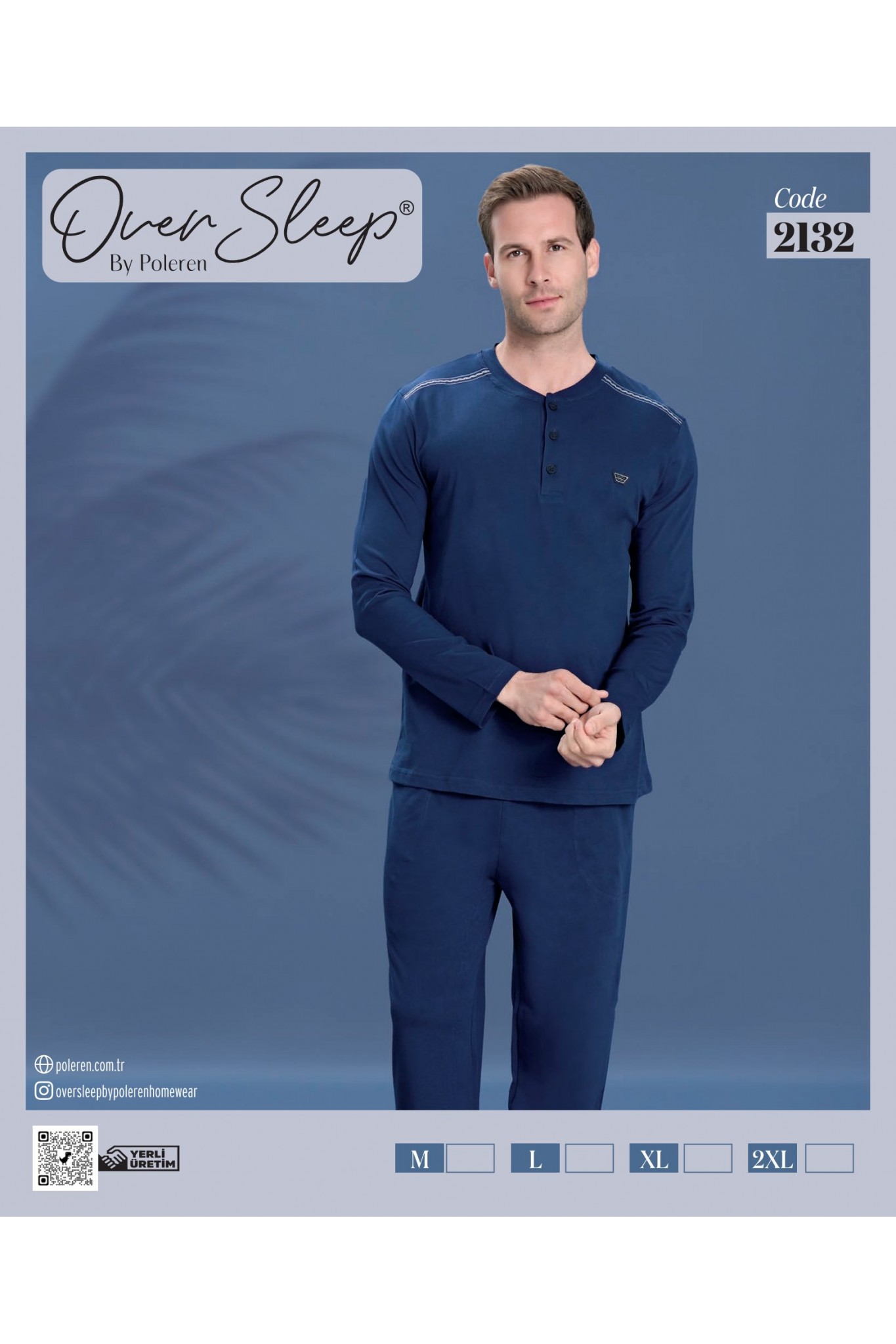 Over Sleep Erkek Poleren Lacıvert Uzun Kollu Pijama Takım