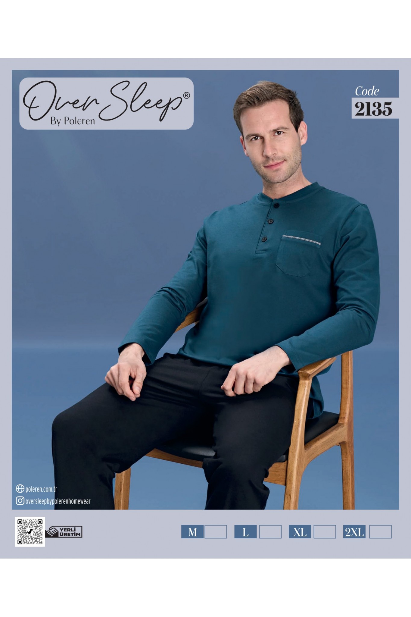 Over Sleep Erkek Poleren Petrol Uzun Kollu Pijama Takım