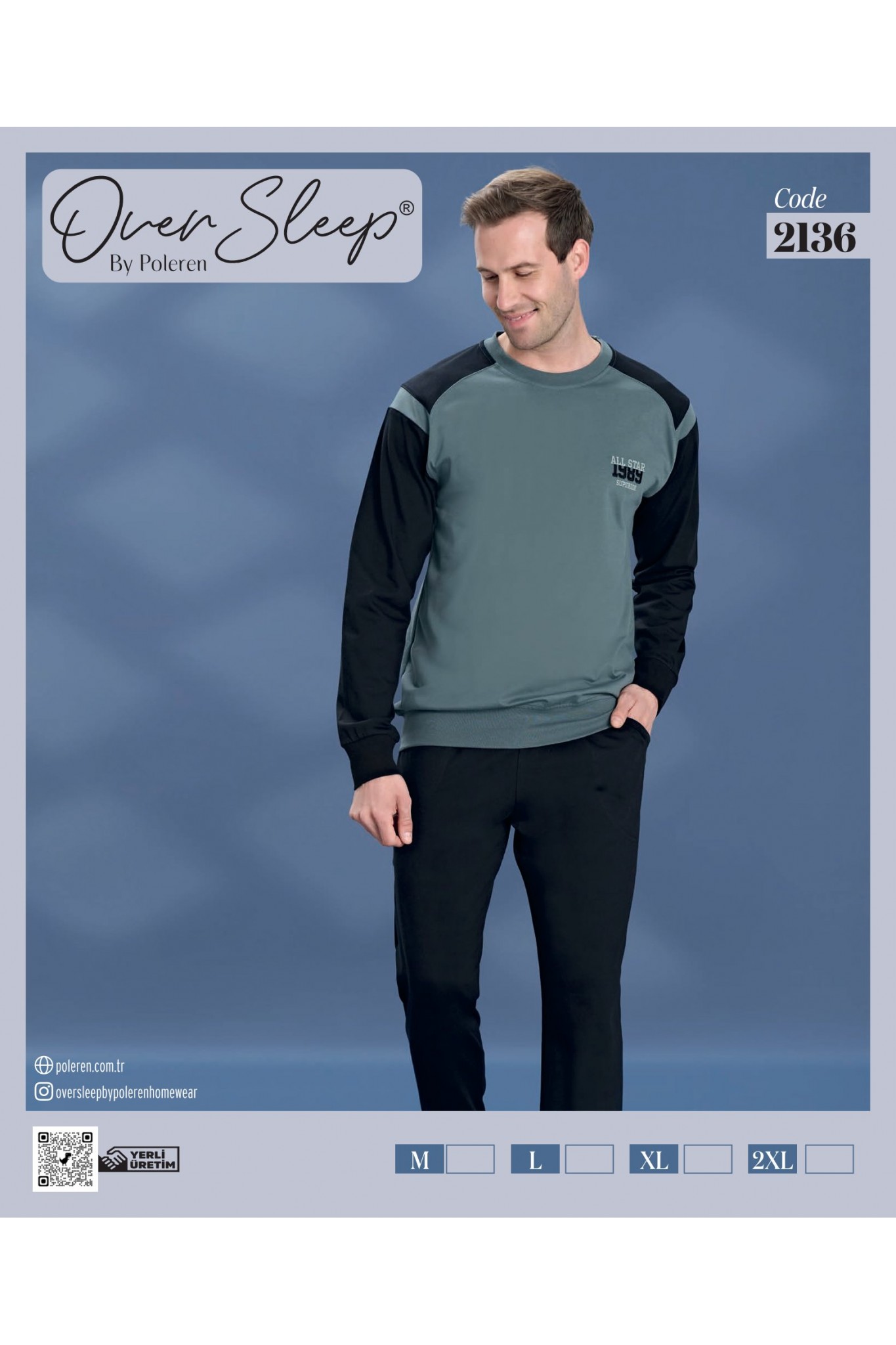 Over Sleep Erkek Poleren Haki Uzun Kollu Pijama Takım