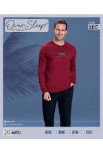 OVER SLEEP ERKEK POLEREN  BORDO U-KOL PİJAMA TAKIM