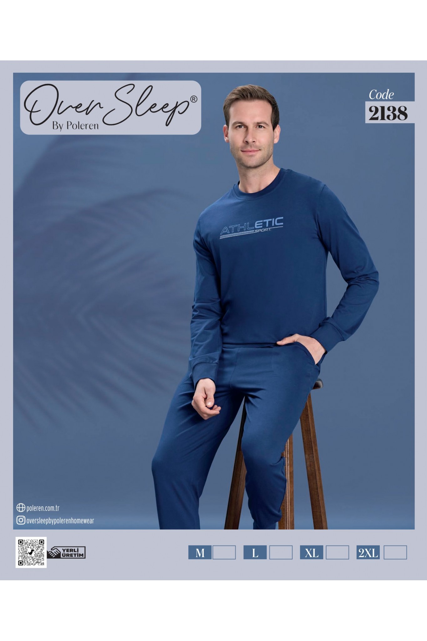 Over Sleep Erkek Poleren Lacıvert Uzun Kollu Pijama Takım