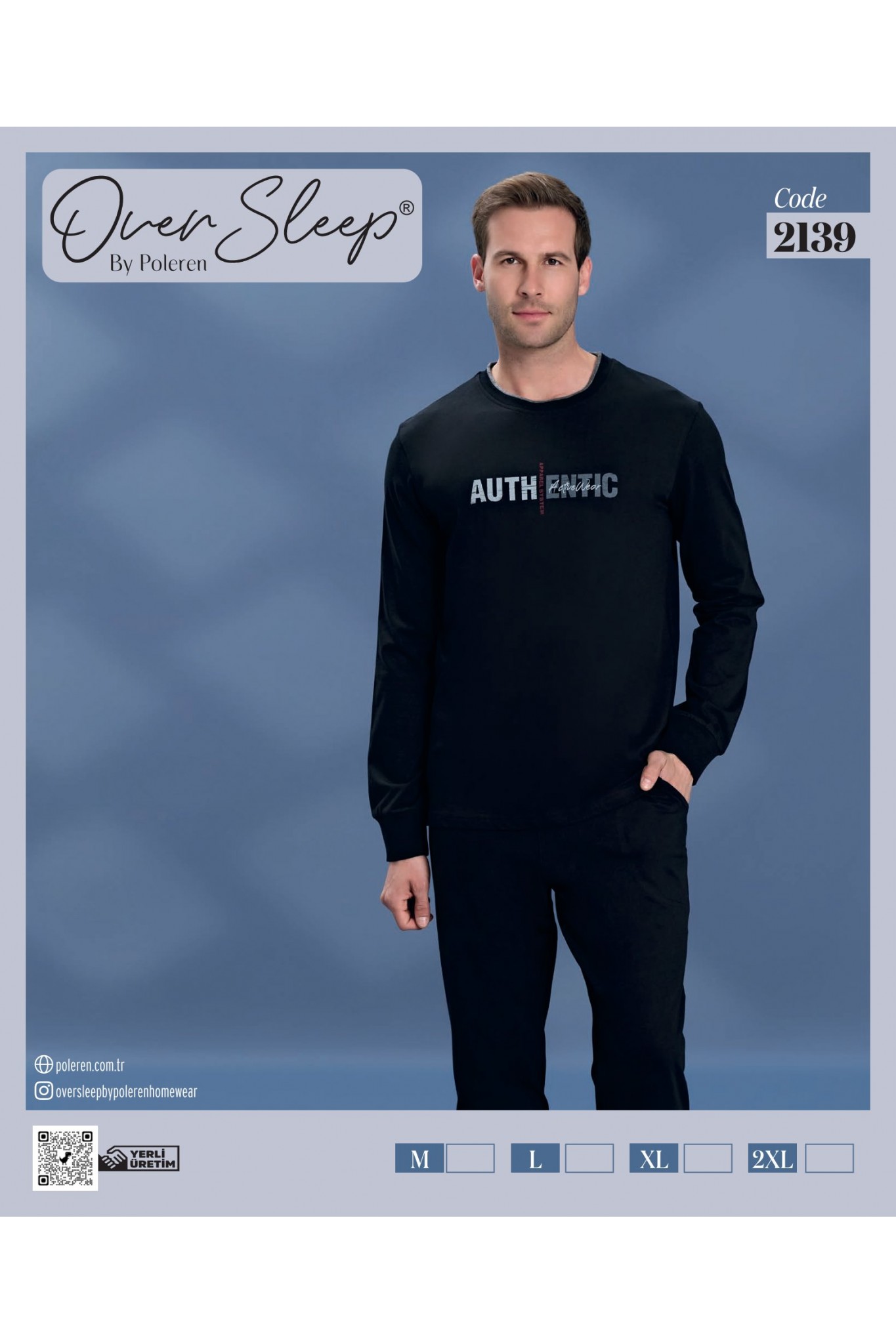 Over Sleep Erkek Poleren Siyah Uzun Kollu Pijama Takım