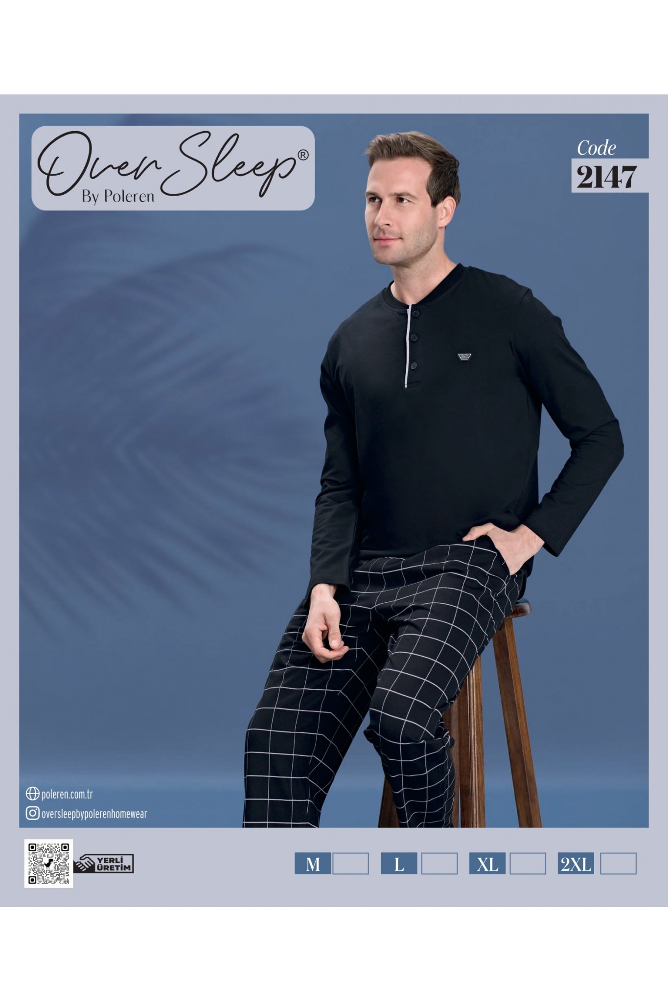 Over Sleep Erkek Poleren Siyah Uzun Kollu Pijama Takım