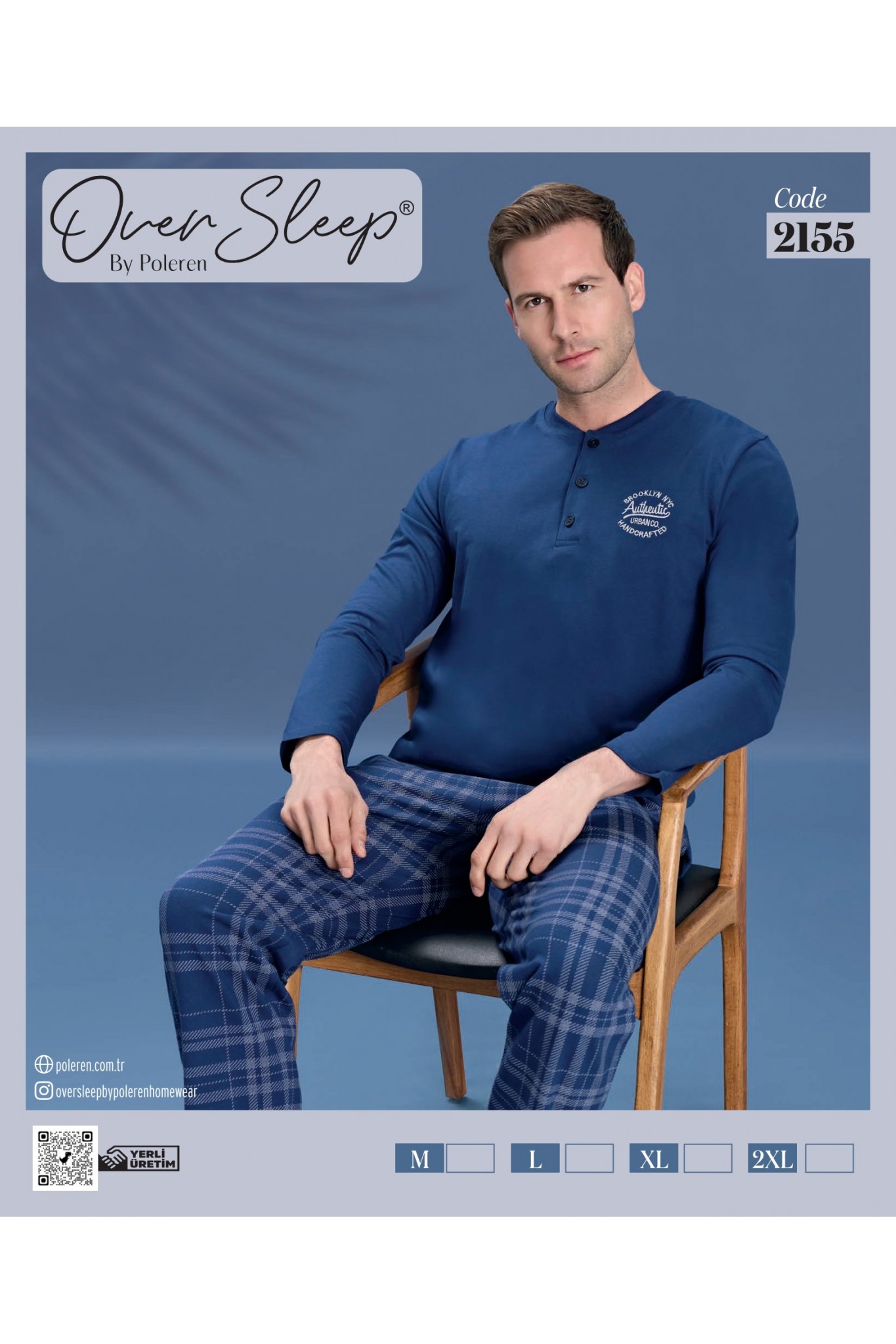 Over Sleep Erkek Poleren Lacıvert Uzun Kollu Pijama Takım