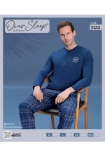 OVER SLEEP ERKEK POLEREN  LACIVERT U-KOL PİJAMA TAKIM