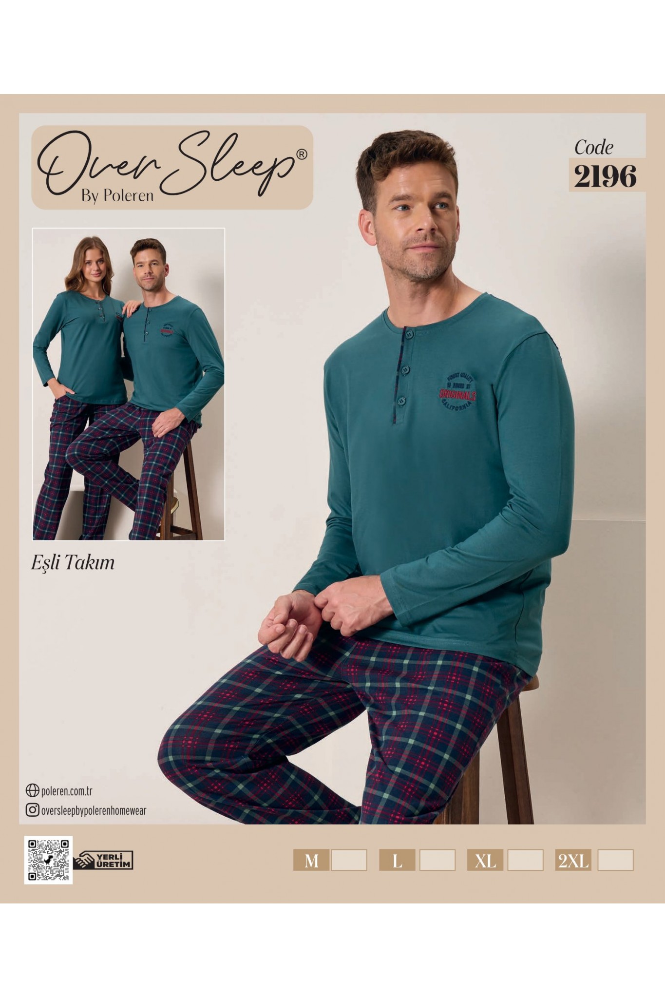 Over Sleep Erkek Poleren Yeşil Uzun Kollu Pijama Takım