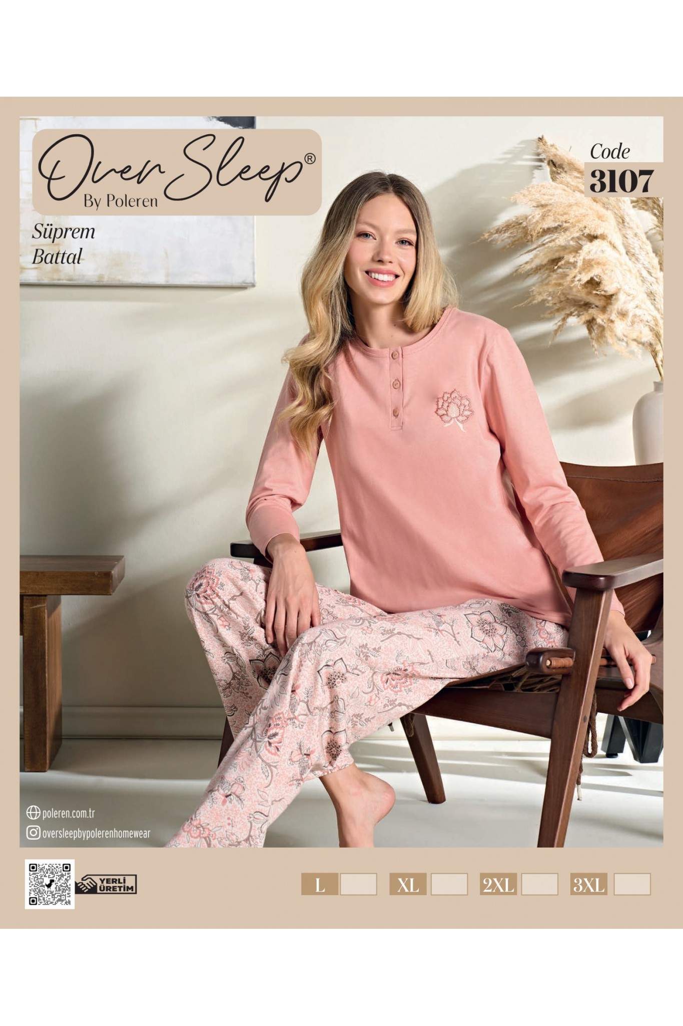 Over Sleep Kadın Battal Poleren Yavru Ağzı Uzun Kollu Pijama Takım