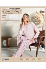 OVER SLEEP BAYAN BATTAL POLEREN  PUDRA U-KOL PİJAMA TAKIM
