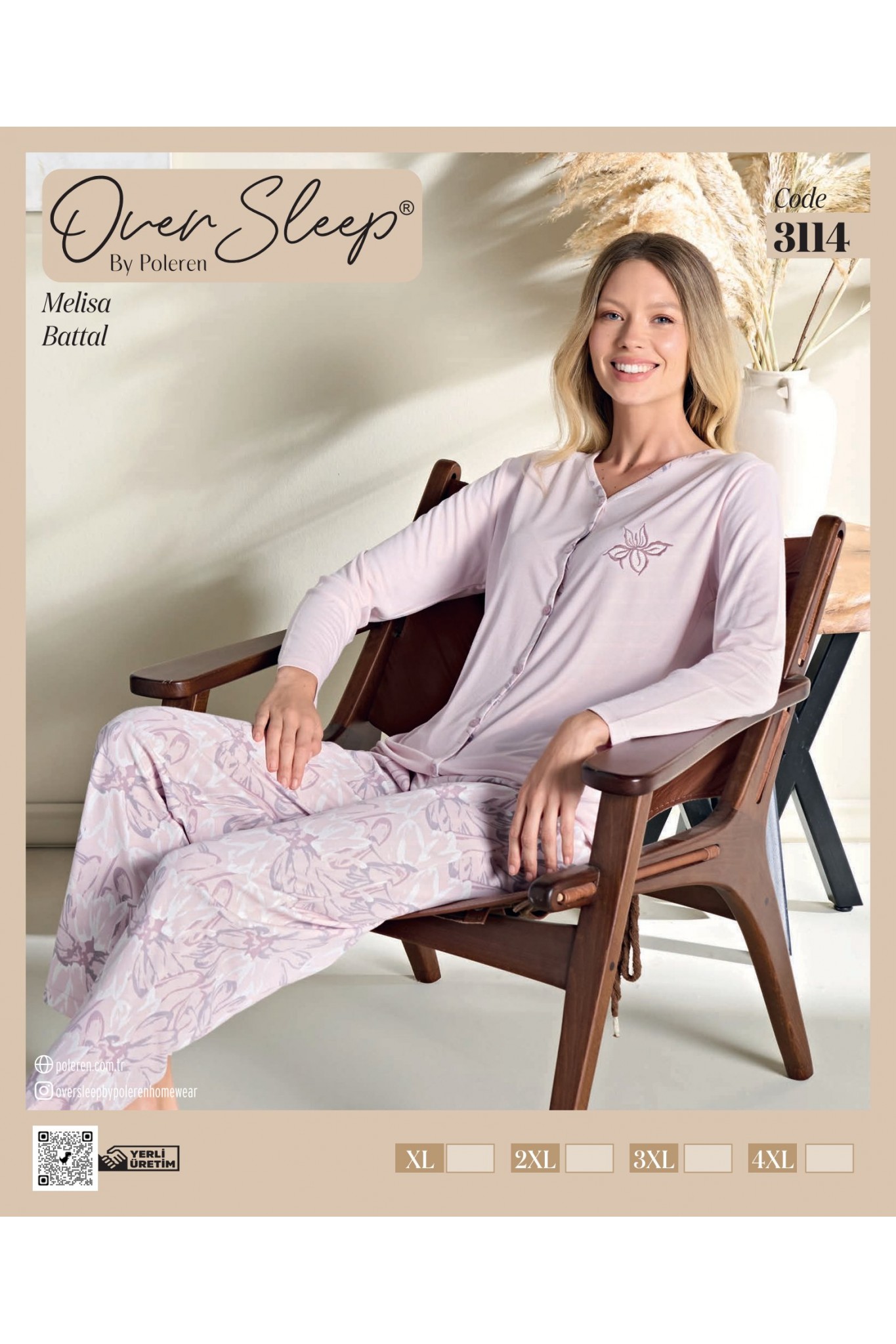 Over Sleep Kadın Battal Poleren Pembe Uzun Kollu Pijama Takımp