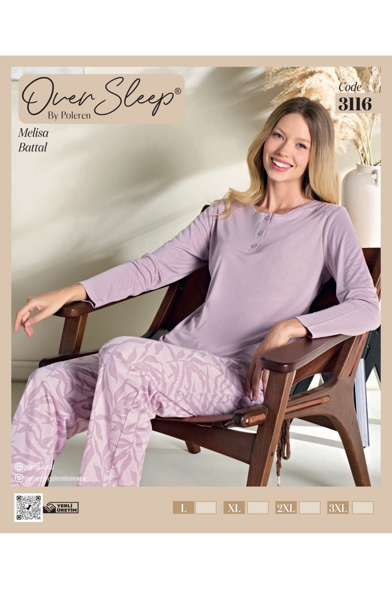 Over Sleep Kadın Battal Poleren Pembe Uzun Kollu Pijama Takım