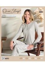 OVER SLEEP BAYAN BATTAL POLEREN  VİZON U-KOL PİJAMA TAKIM