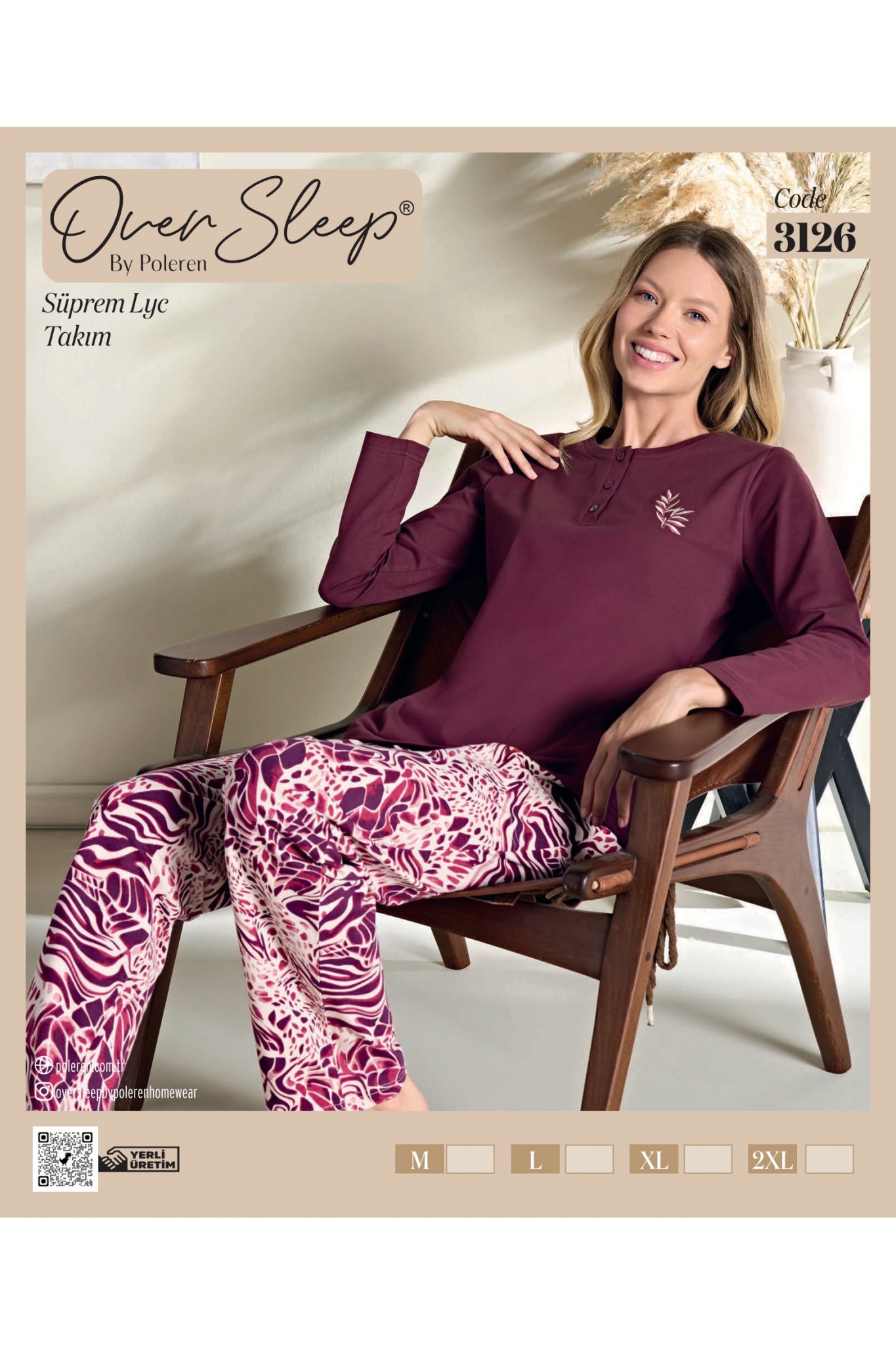 Over Sleep Kadın Poleren Bordo Uzun Kollu Pijama Takım