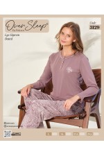 OVER SLEEP BAYAN BATTAL POLEREN  KAHVE U-KOL PİJAMA TAKIM