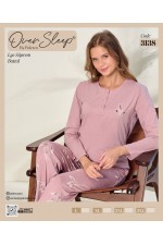 OVER SLEEP BAYAN BATTAL POLEREN GÜL KURUSU U-KOL PİJAMA TAKIM