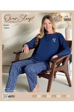 OVER SLEEP BAYAN POLEREN LACIVERT U-KOL PİJAMA TAKIM