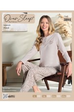 OVER SLEEP BAYAN BATTAL POLEREN BEJ U-KOL PİJAMA TAKIM