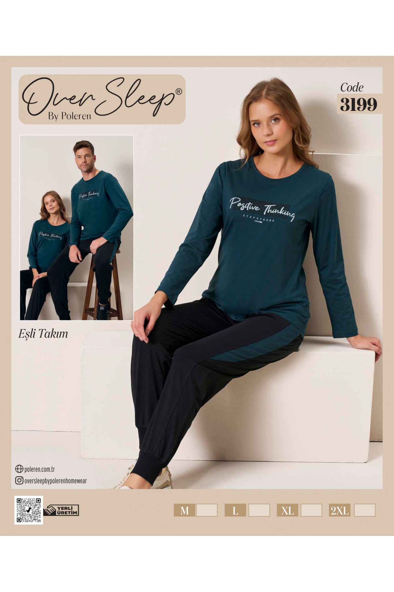 Over Sleep Kadın Poleren Yeşil Uzun Kollu Pijama Takım