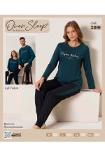 OVER SLEEP BAYAN POLEREN YEŞİL U-KOL PİJAMA TAKIM