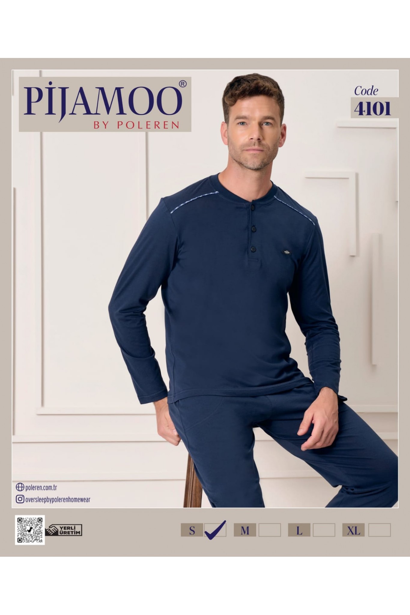 Pijamoo Erkek Poleren Lacıvert Uzun Kollu Pijama Takım