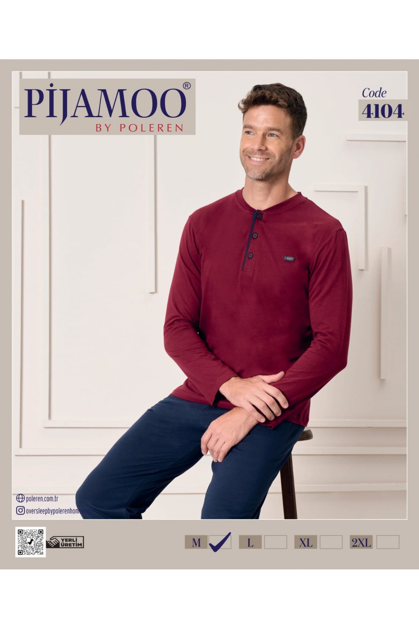 Pijamoo Erkek Poleren Bordo Uzun Kollu Pijama Takım