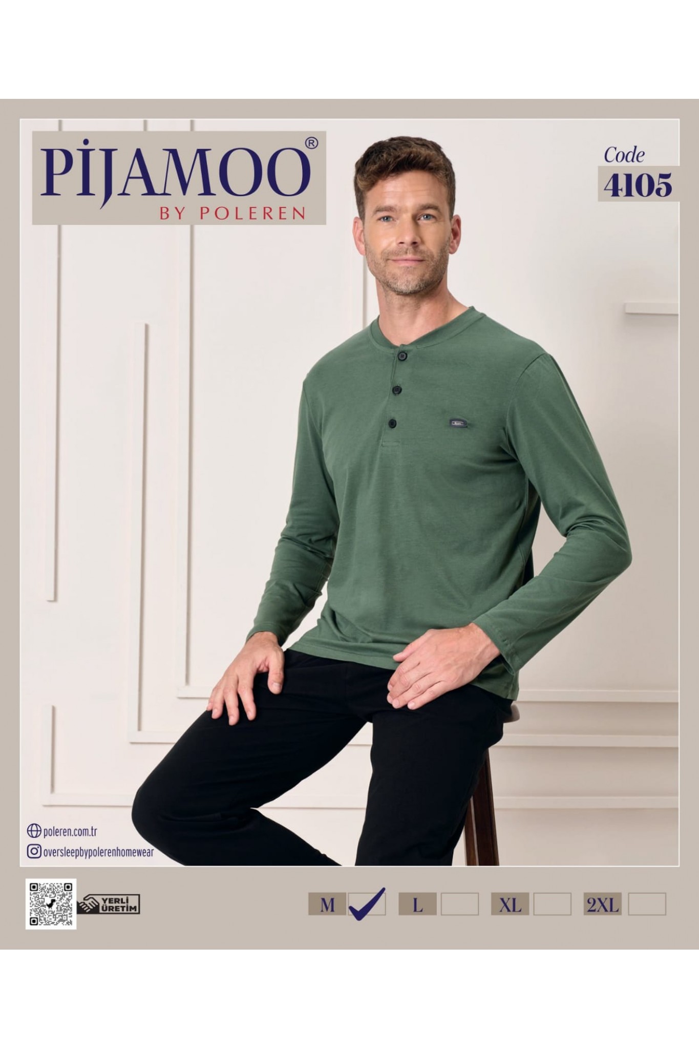 Pijamoo Erkek Poleren Yeşil Uzun Kollu Pijama Takım