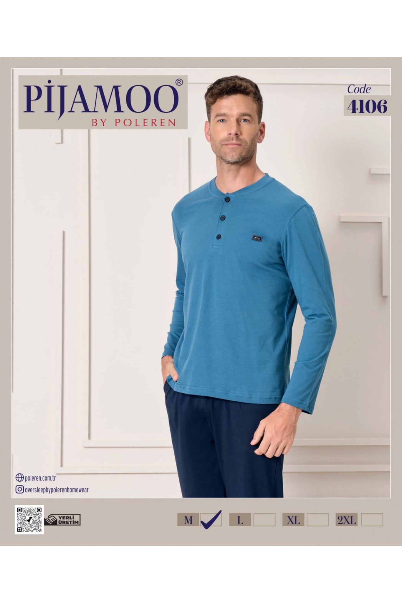 Pijamoo Erkek Poleren Petrol Uzun Kollu Pijama Takım