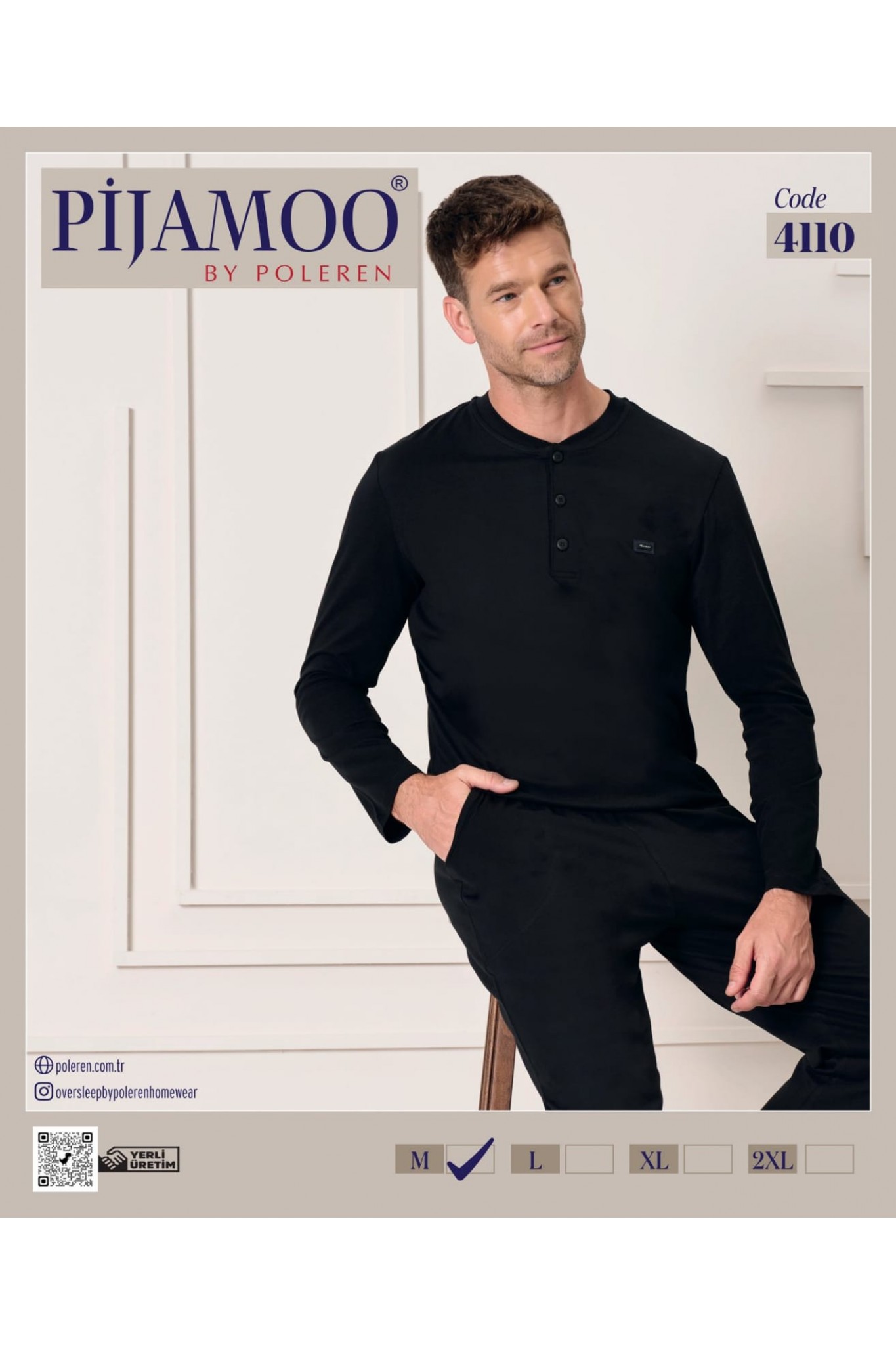 Pijamoo Erkek Poleren Siyah Uzun Kollu Pijama Takım