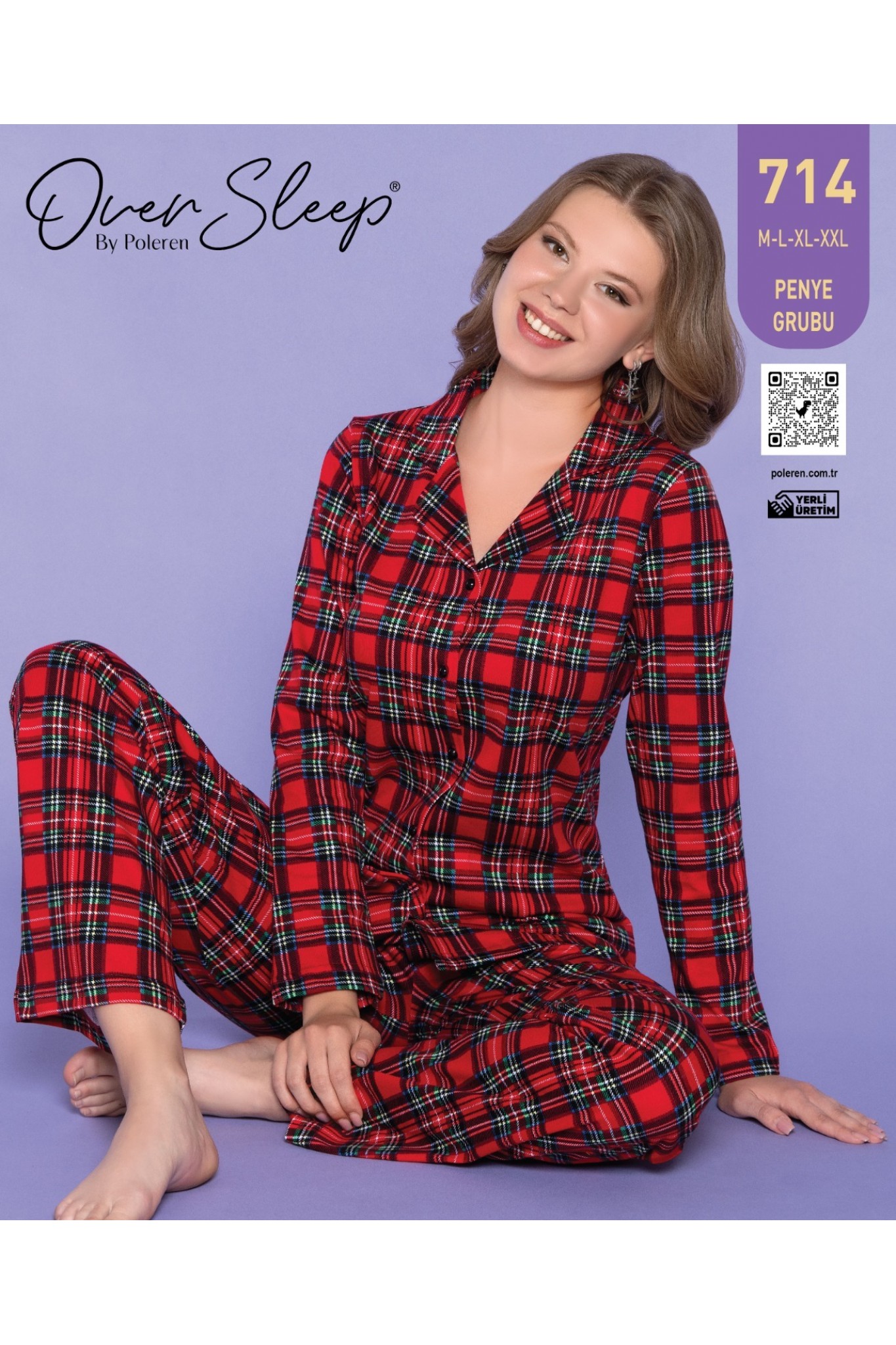 Over Sleep Kadın Poleren Kırmızı Pijama Takım