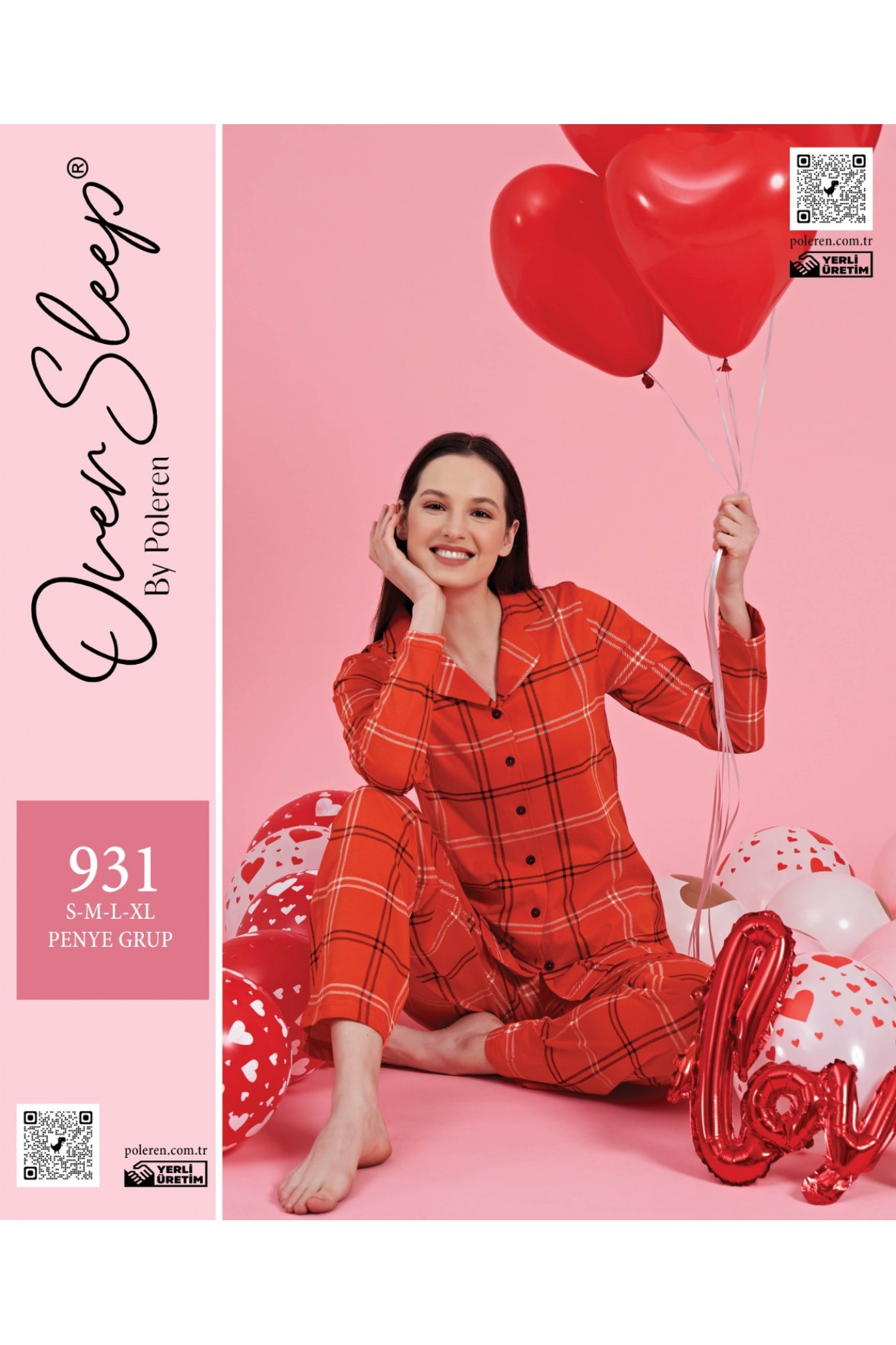 Over Sleep Kadın Poleren Kırmızı Pijama Takım