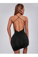 BELENG 7065 SİYAH SIRT DEKOLTELİ ÇAPRAZ ASKILI ELBİSE