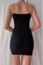 BELENG 7610 SİYAH ZİNCİRLİ ELBİSE