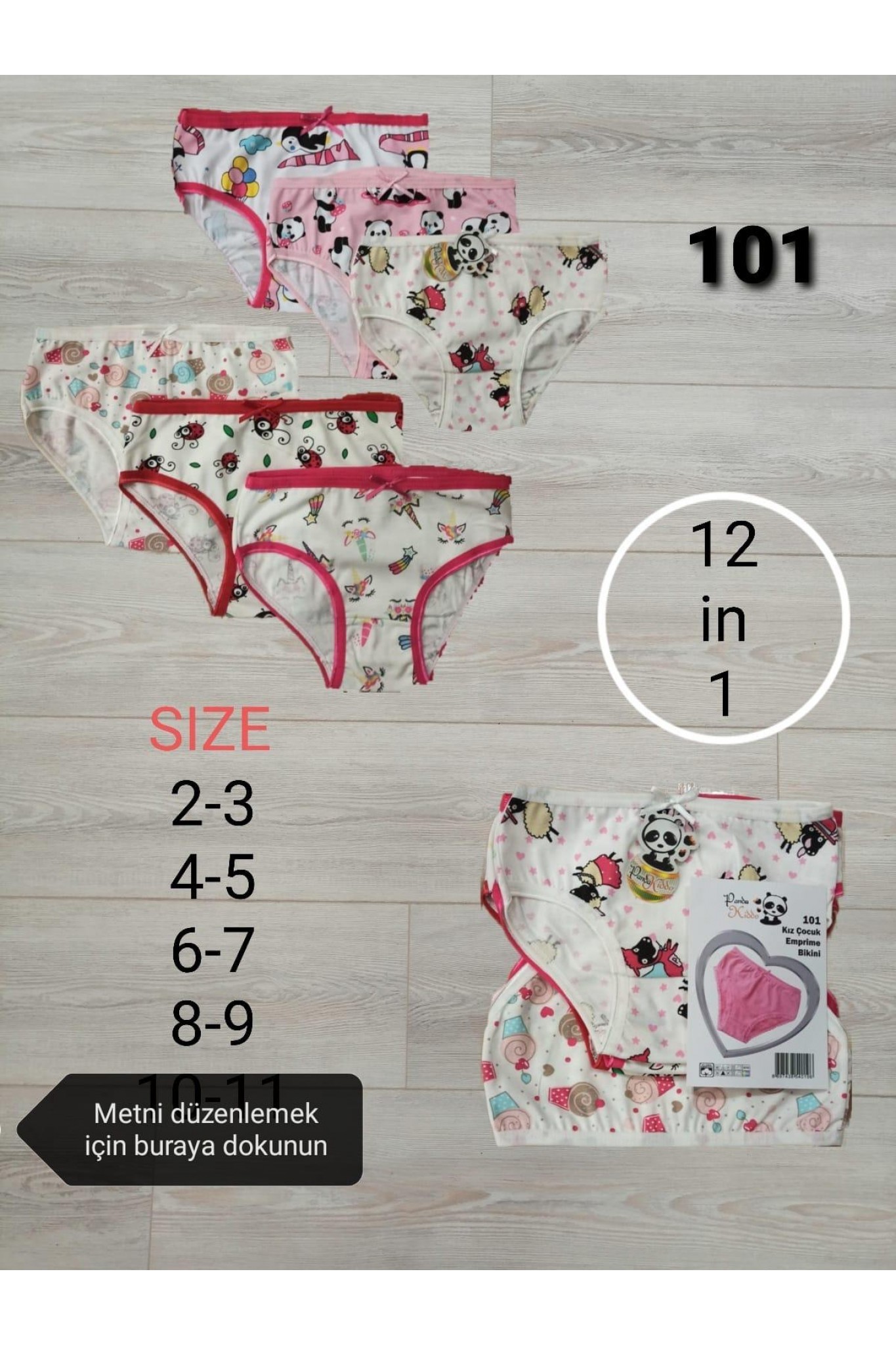 Panda Kıds Kız Çocuk Desenli Külot 12'li