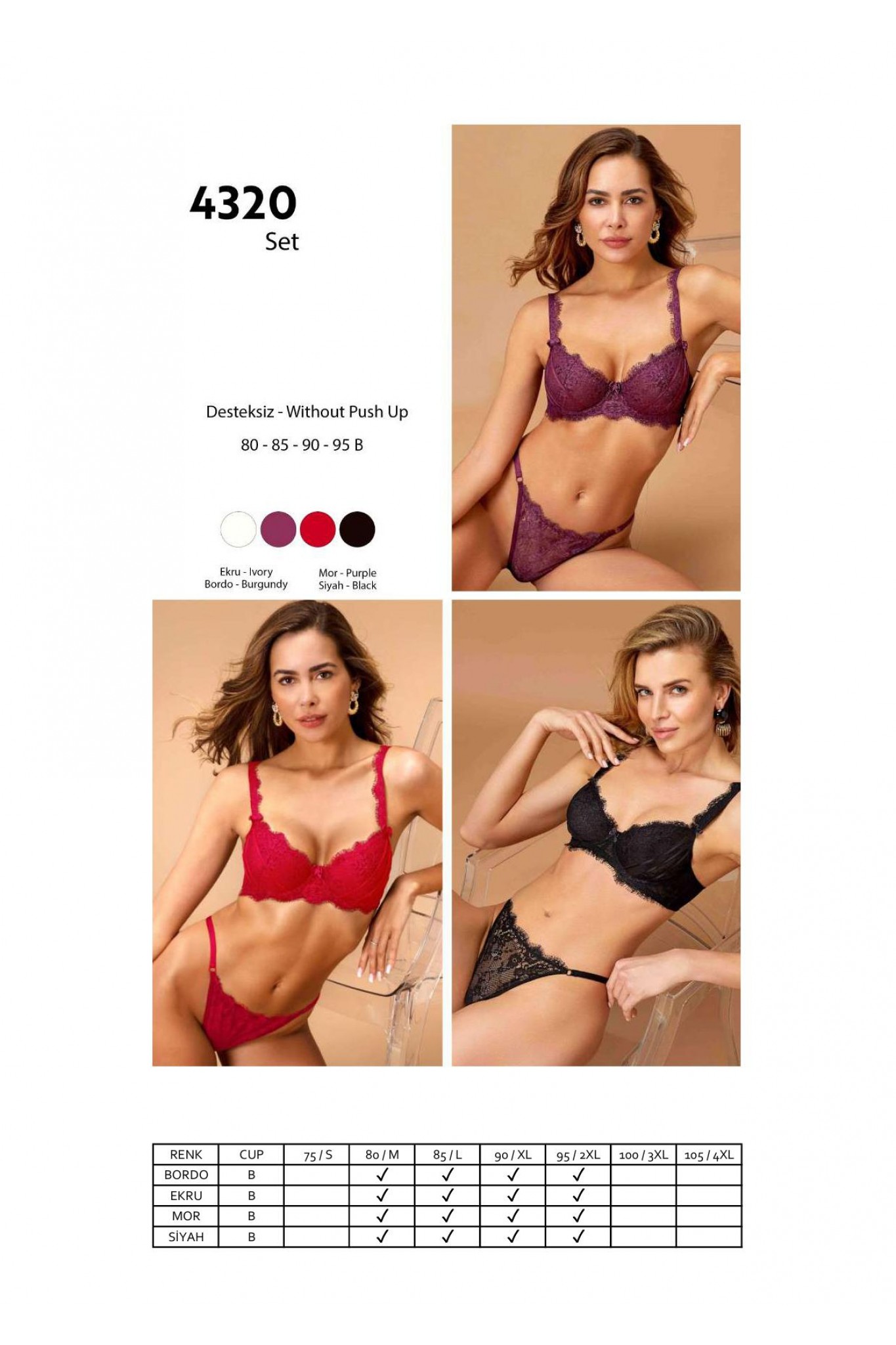 Nurteks 4320 Desteksiz Sütyen Takım