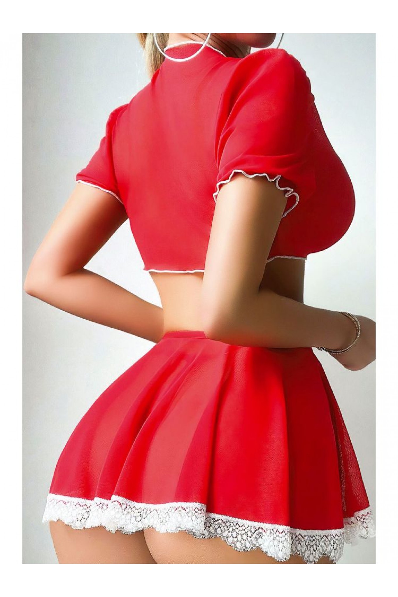 Night Light 3677 Kalp Baskılı Bağlamalı Seksi Büstiyer Etek Takım