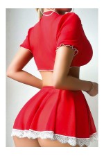 Night Light 3677 Kalp Baskılı Bağlamalı Seksi Büstiyer Etek Takım