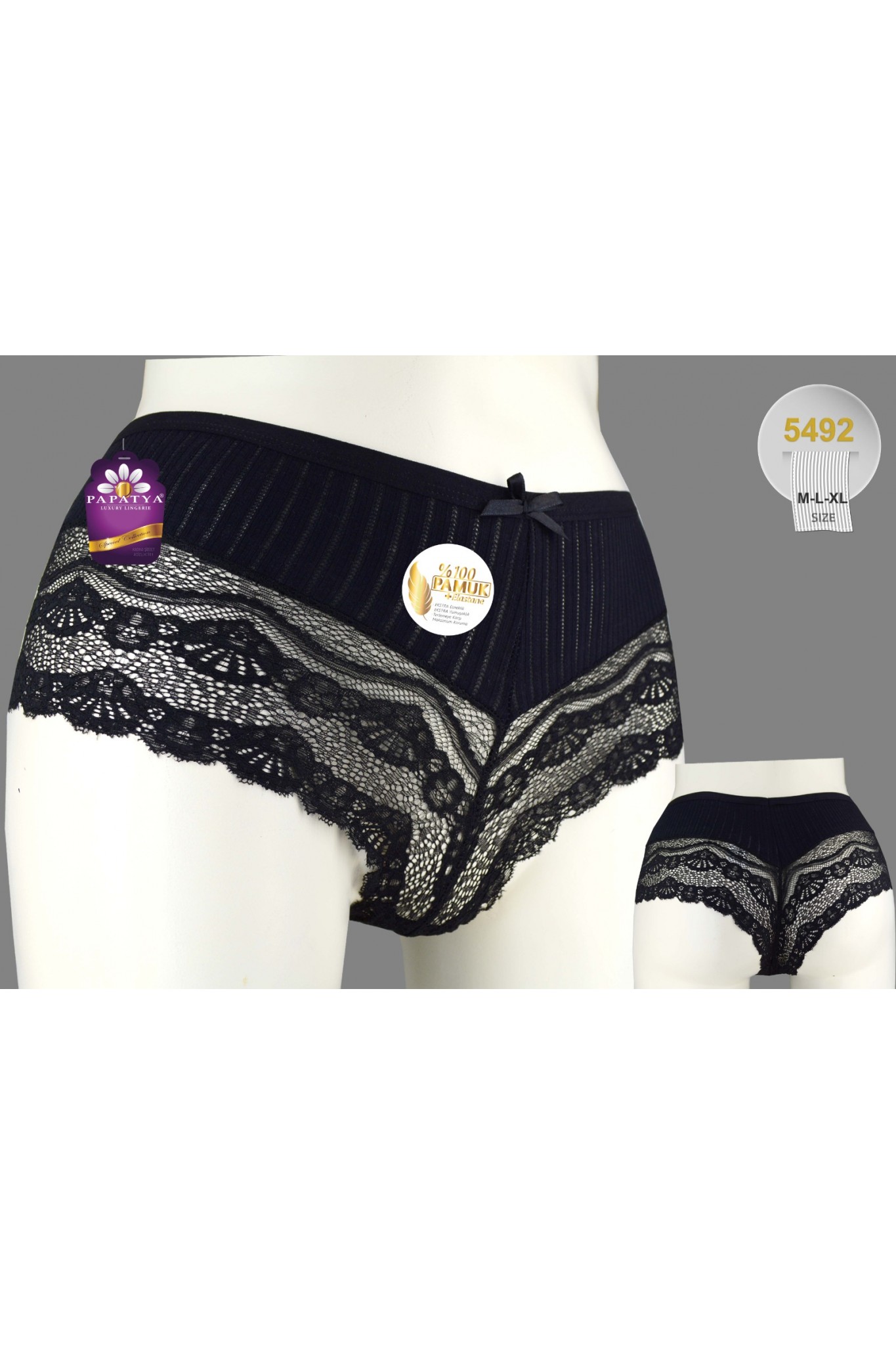 Papatya 5492 Sort Ust Cızgılı Ribana Alt Bant Dantel Asorti 12'li