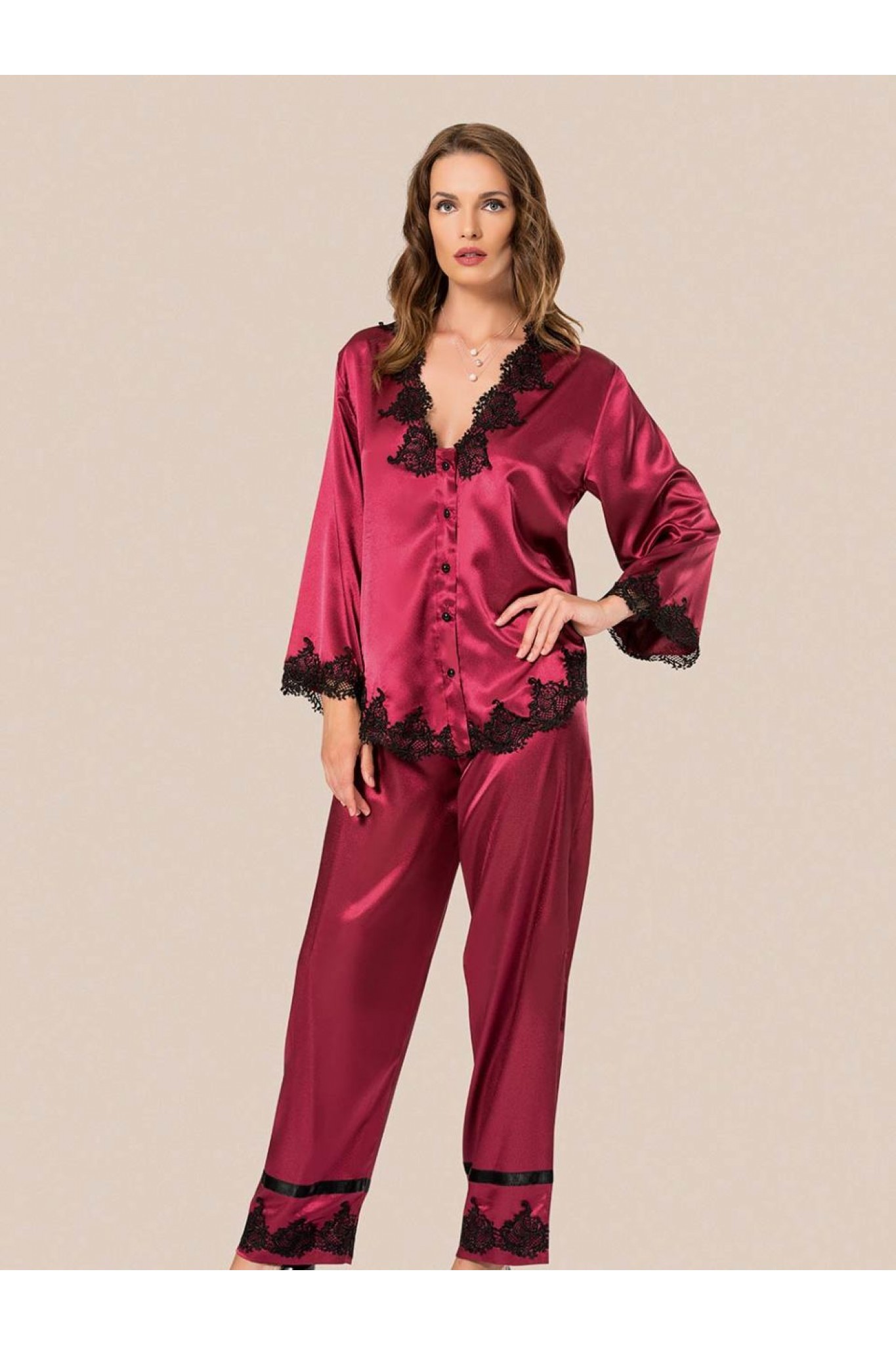 Moongirl 074 Kadın Saten İkili Pijama Takım