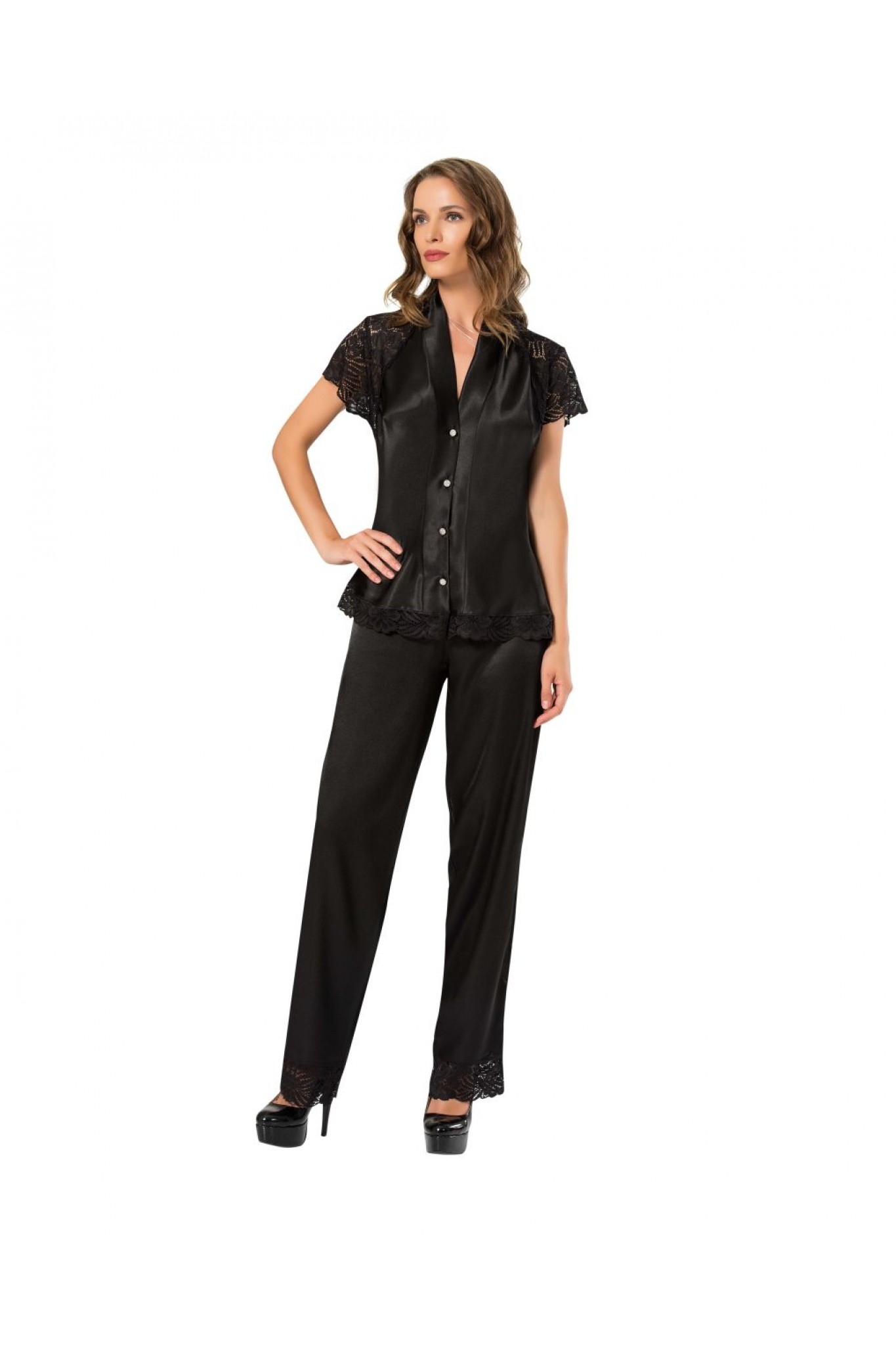 Moongirl 077 Kadın Saten İkili Pijama Takım