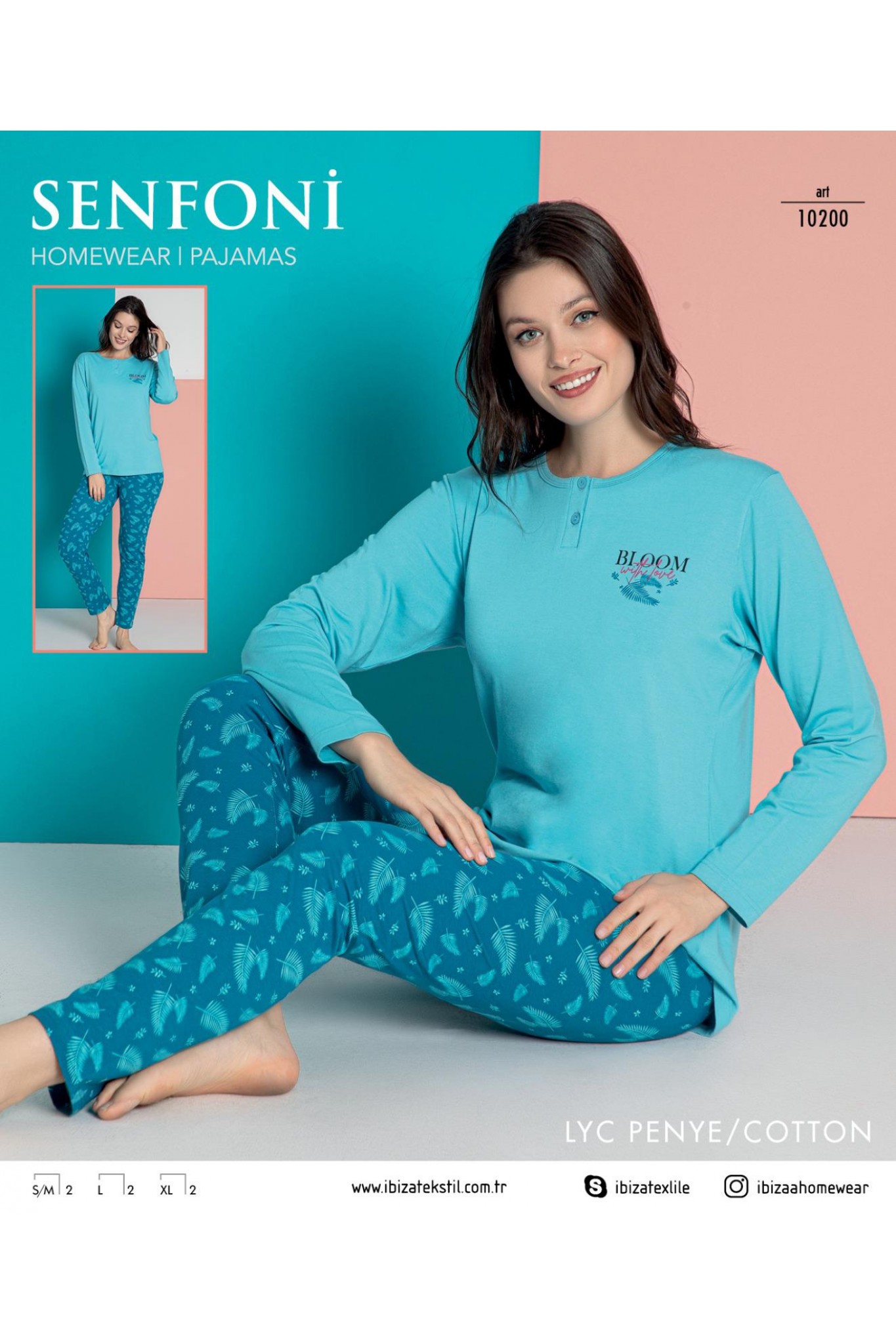 Senfoni 10200 Kadın Penye Uzun Kollu Mavi Pijama Takım