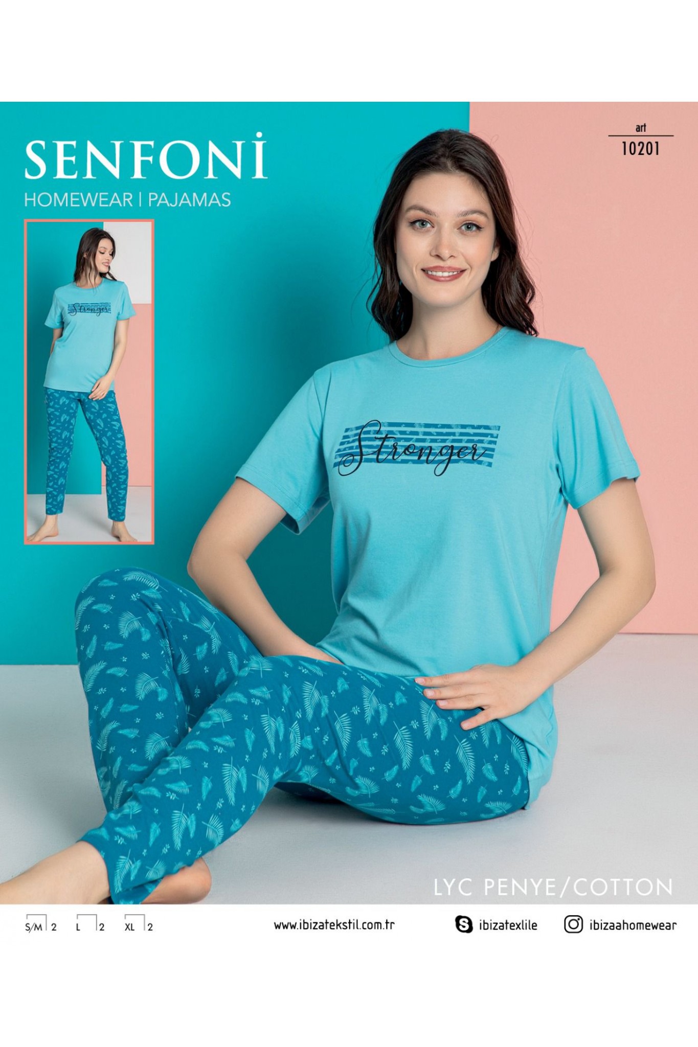 Senfoni 10201 Kadın Lyc Penye Mavi Kısa Kol Pijama Takım