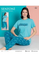 SENFONİ 10201 BAYAN LYC PENYE MAVİ KISA KOL PİJAMA TAKIM