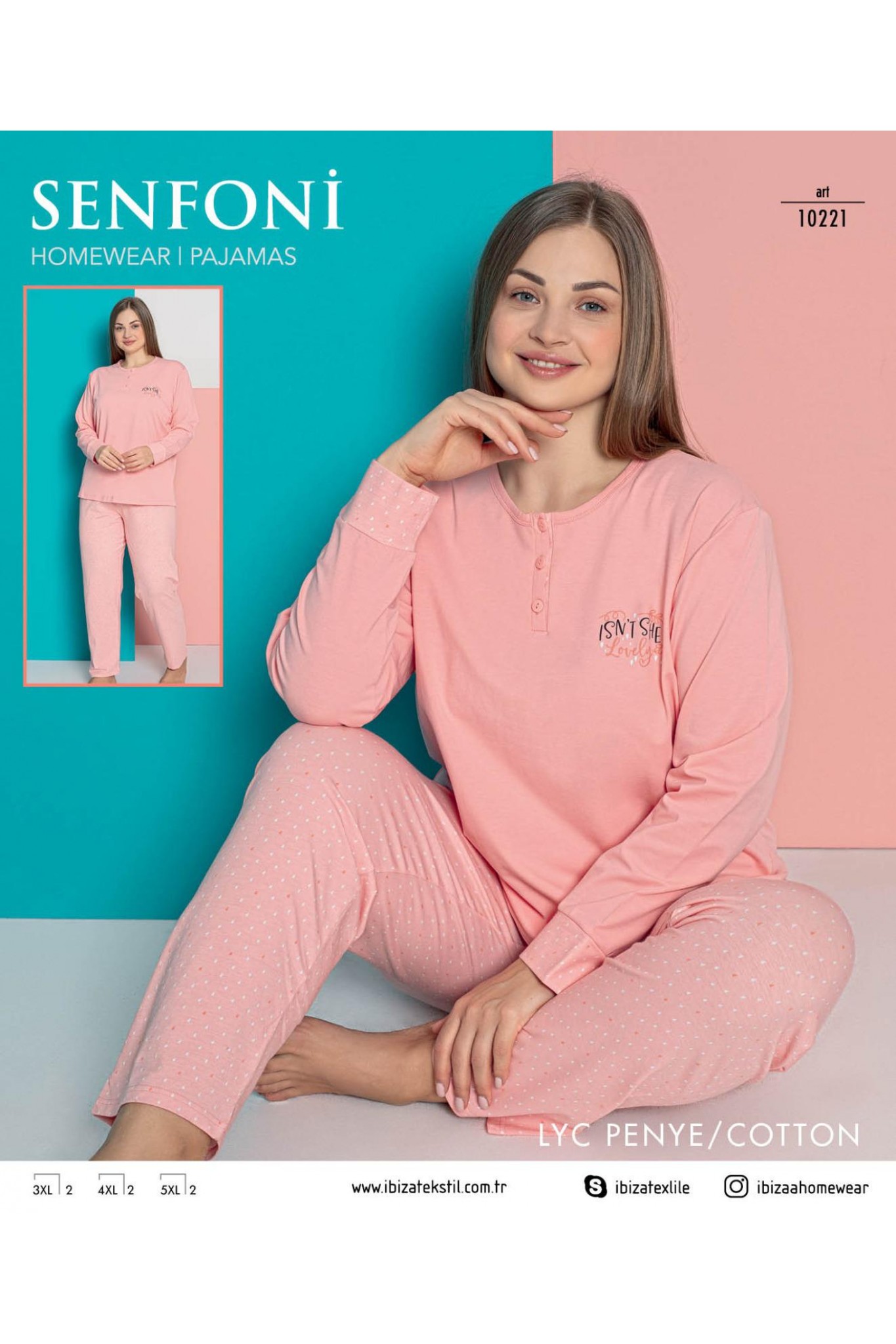 Senfoni 10221 Kadın Penye Uzun Kollu Somon Pijama Takım