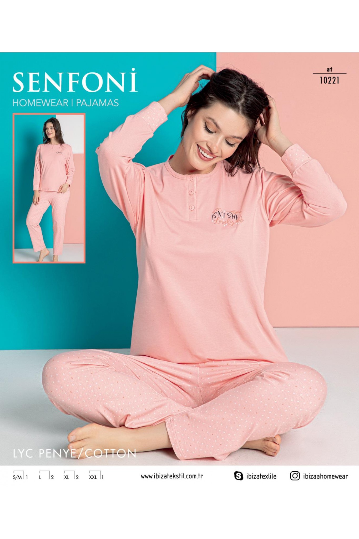 Senfoni 10221 Kadın Penye Uzun Kollu Somon Pijama Takım