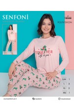 SENFONİ 10244 BAYAN POLİVİSKON PEMBE UZUN KOL PİJAMA TAKIM