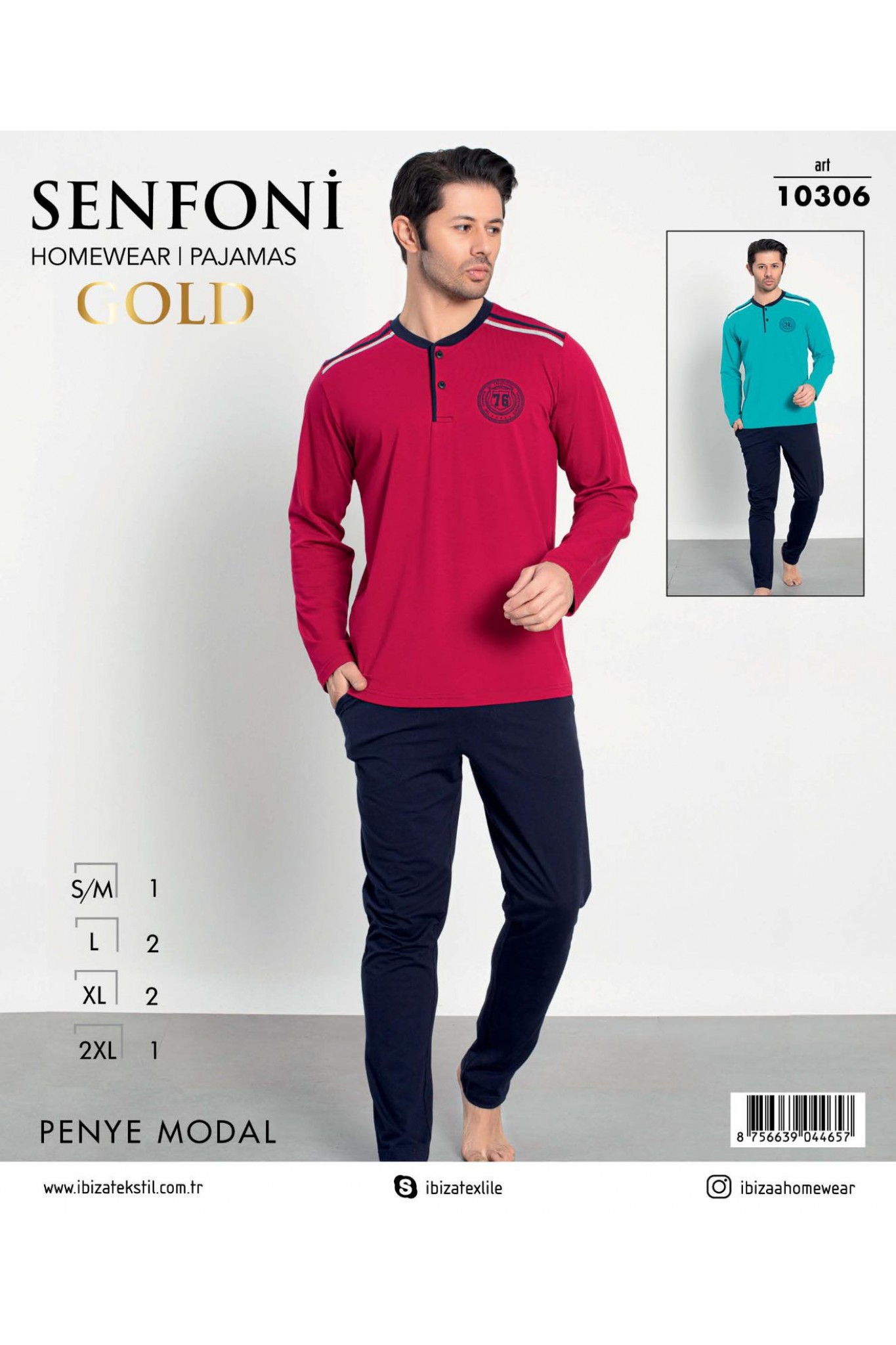 Senfoni 10306 Erkek Penye Modal Uzun Kollu Pijama Takım