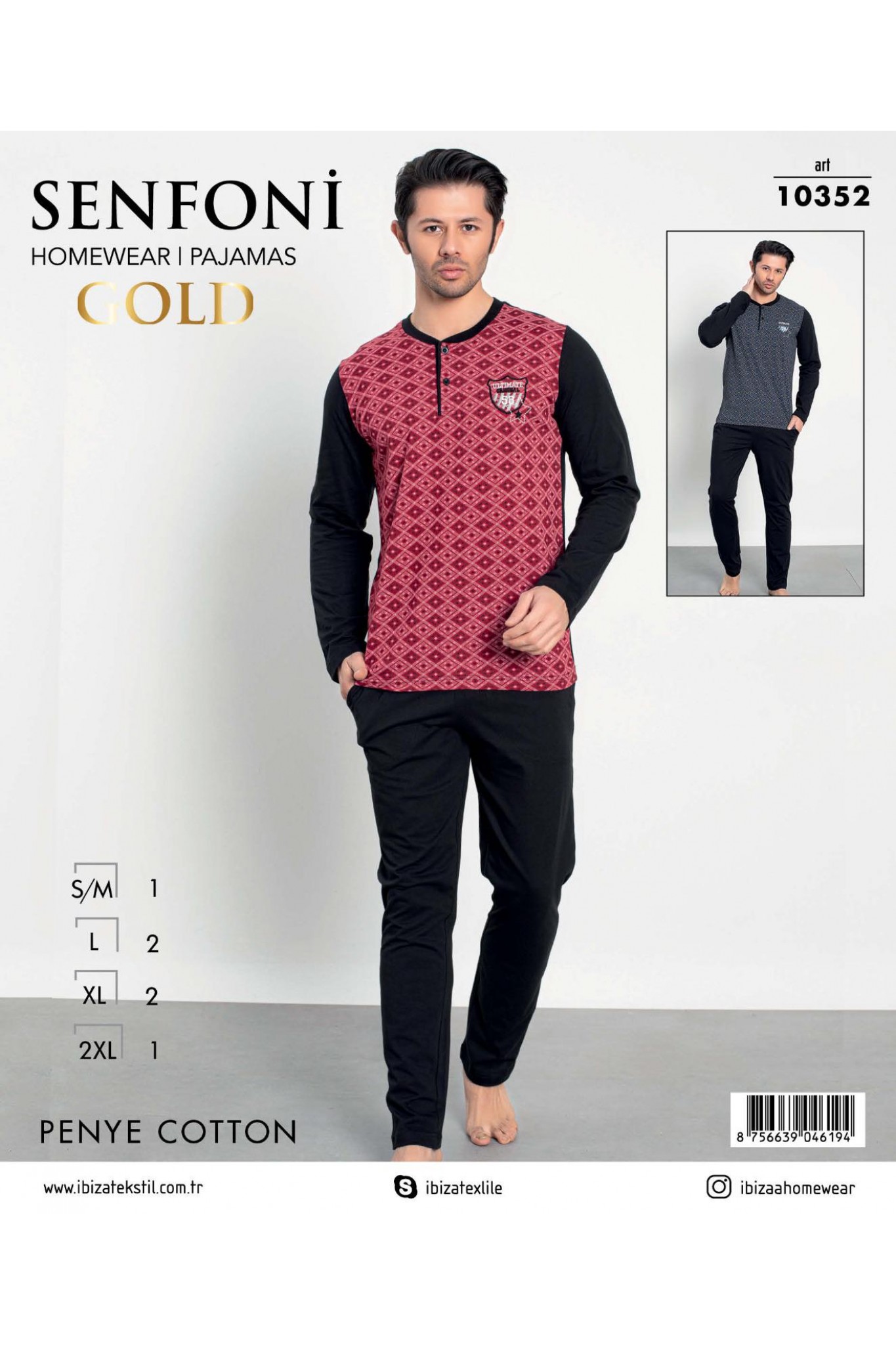 Senfoni 10352 Erkek Penye Modal Uzun Kollu Pijama Takım