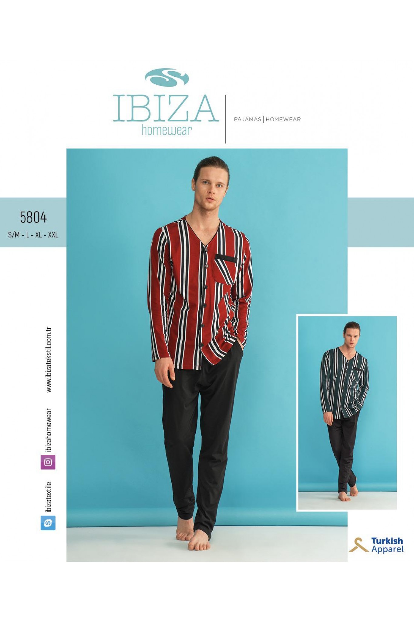 Ibıza 5804 Erkek Penye Önden Düğmeli. Uzun Kollu Pijama Takım