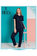 IBIZA 8106 BAYAN JAKAR VİSKON LACIVERT KISA KOL PİJAMA TAKIM