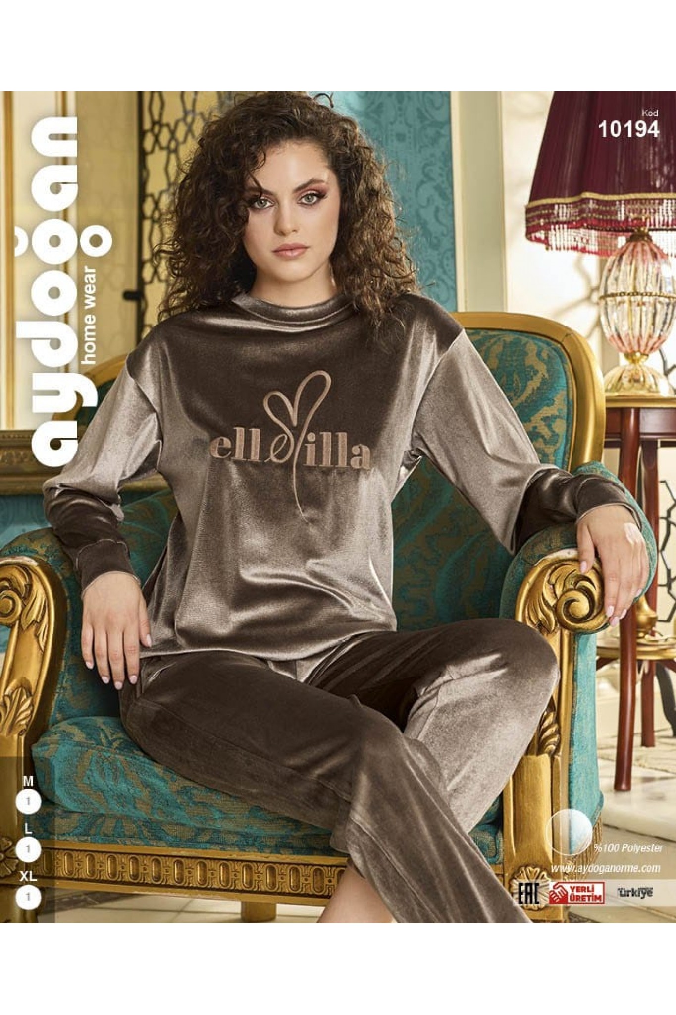 Aydoğan 10194 Kadın Kadife Bisiklet Yaka Uzun Kollu Pijama Takım